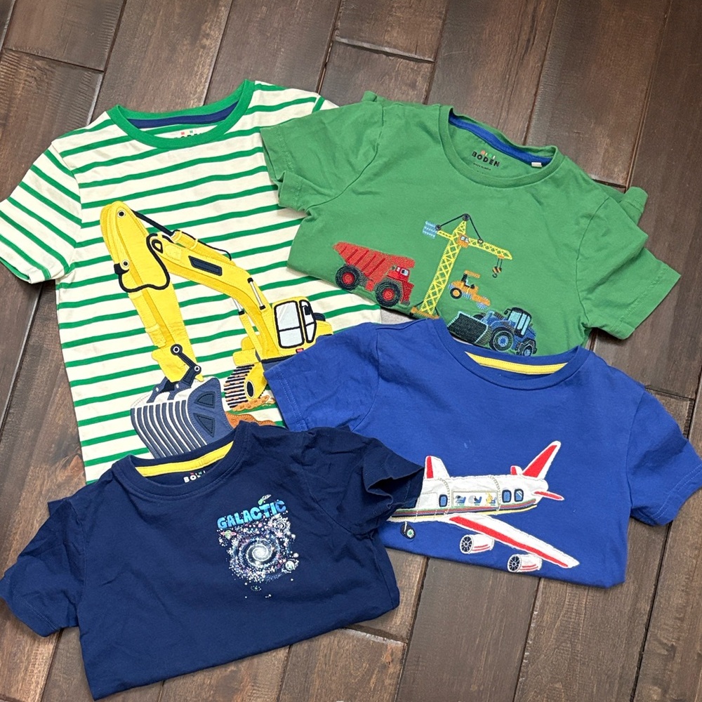 Mini Boden Graphic Kids T-Shirt Bundle Construction Airplane Trucks